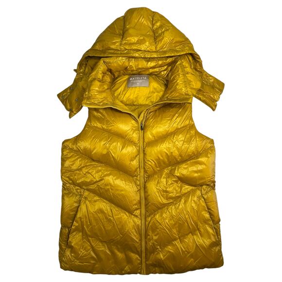 Athleta Small Yellow Hooded Puffer Vest Lofty Down Vest 486244 Jacket - Picture 1 of 16